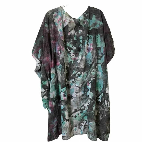 Rosa Palma Handpainted Art to Wear Lagenlook Top Cover  Up Poncho Boho - Picture 1 of 5